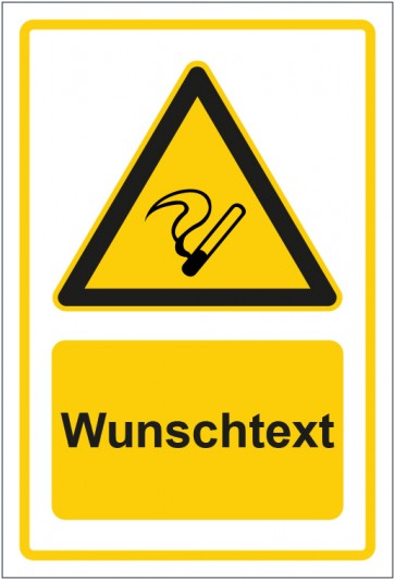 Aufkleber Warnzeichen Hinweiszeichen Raucherzone gelb mit WUNSCHTEXT · stark haftend