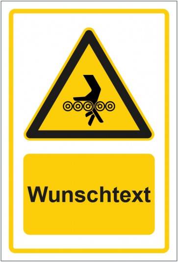 Magnetschild Warnzeichen Hinweiszeichen Einzugsgefahr gelb mit WUNSCHTEXT