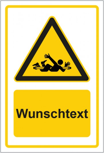 Schild Warnzeichen Hinweiszeichen Einzugsgefahr durch rotierende Wellen gelb mit WUNSCHTEXT · selbstklebend