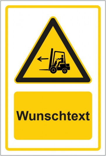 Schild Warnzeichen Warnung vor Flurförderzeugen gelb mit WUNSCHTEXT · selbstklebend