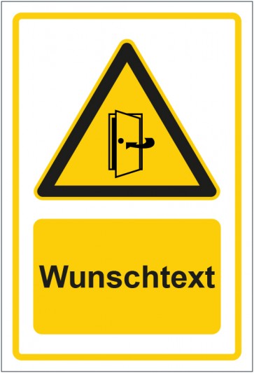 Aufkleber Warnzeichen Hinweiszeichen Achtung, Türe geschlossen halten gelb mit WUNSCHTEXT · stark haftend