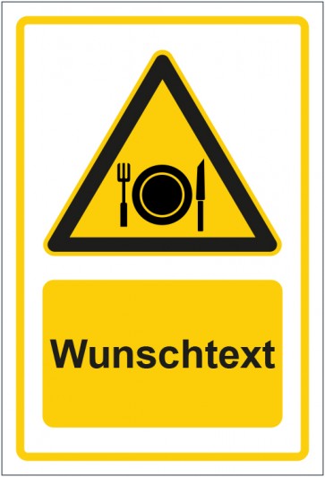 Magnetschild Warnzeichen Hinweiszeichen Achtung, Besteck benutzen gelb mit WUNSCHTEXT