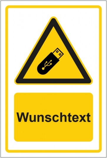 Aufkleber Warnzeichen Hinweiszeichen Keine USB Datenträger benutzen gelb mit WUNSCHTEXT · stark haftend