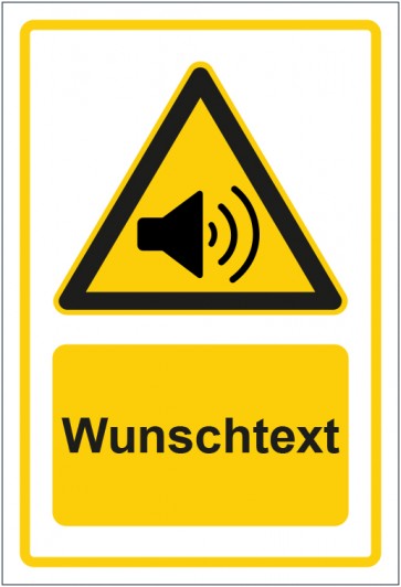 Aufkleber Warnzeichen Warnung vor erhöhter Lautstärke gelb mit WUNSCHTEXT