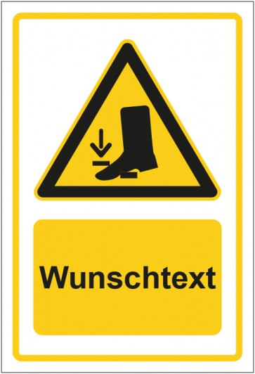 Schild Warnzeichen Warnung vor Fußverletzungen gelb mit WUNSCHTEXT