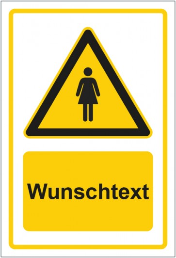 Aufkleber Warnzeichen Piktogramm Frau gelb mit WUNSCHTEXT