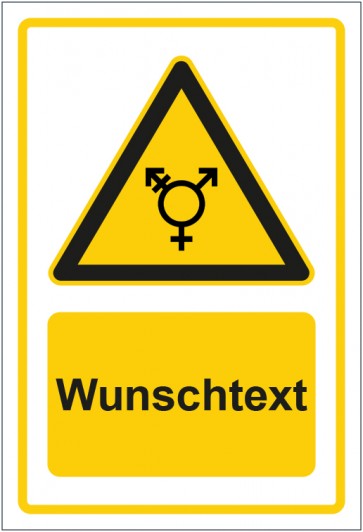 Schild Warnzeichen Hinweiszeichen Transgender Zone gelb mit WUNSCHTEXT · selbstklebend