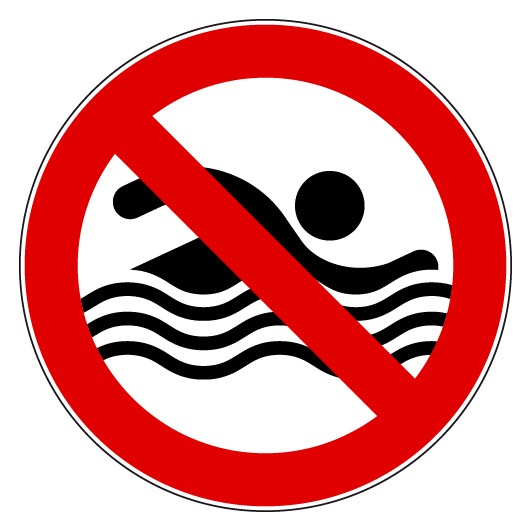 Schwimmen und Baden verboten Symbol und Text 