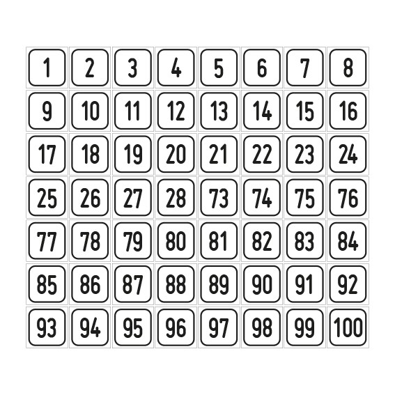 Schilder Zahlen-Set 1-100 · viereckig - schwarz / weiß