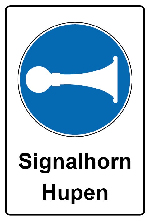 Schild Gebotszeichen Piktogramm & Text deutsch · Signalhorn Hupen