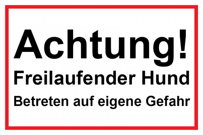 stabile Aluminiumv Hinweisschild 300x200 mm  "Achtung Freilaufender Hund ",rot 
