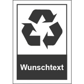 Aufkleber Recycling Wertstoff Mülltrennung Symbol · Wunschtext dunkelgrau | stark haftend