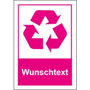 Schild Recycling Wertstoff Mülltrennung Wunschtext lila | selbstklebend