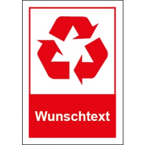 Schild Recycling Wertstoff Mülltrennung Symbol · Wunschtext rot