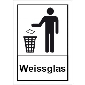 Schild Recycling Wertstoff Mülltrennung Weissglas | selbstklebend