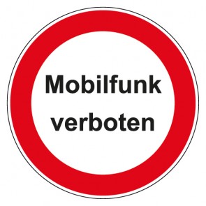 Schild Verbotszeichen rund mit Text · Mobilfunk verboten · selbstklebend