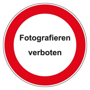 Schild Verbotszeichen rund mit Text · Fotografieren verboten · selbstklebend