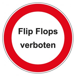 Aufkleber Verbotszeichen rund mit Text Flip Flops verboten