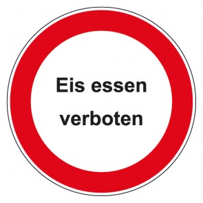 Schild Verbotszeichen rund mit Text · Eis essen verboten · selbstklebend