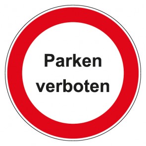 Aufkleber Verbotszeichen rund mit Text Parken verboten
