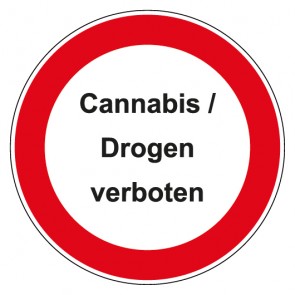 Aufkleber Verbotszeichen rund mit Text Cannabis Drogen verboten | stark haftend
