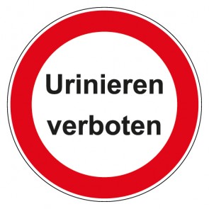 Schild Verbotszeichen rund mit Text · Urinieren verboten · selbstklebend