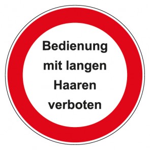 Magnetschild Verbotszeichen rund mit Text Bedienung mit langen Haaren verboten