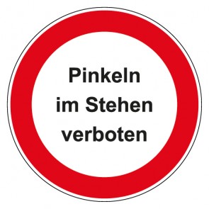 Magnetschild Verbotszeichen rund mit Text Pinkeln im Stehen verboten