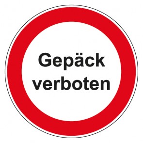 Schild Verbotszeichen rund mit Text · Gepäck verboten · selbstklebend