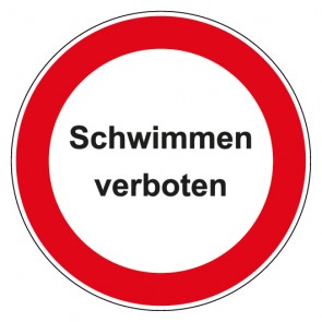 Schild Verbotszeichen rund mit Text · Schwimmen verboten · selbstklebend