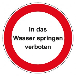 Magnetschild Verbotszeichen rund mit Text In das Wasser springen verboten