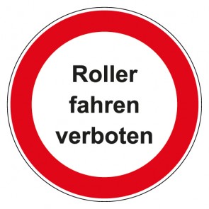 Aufkleber Verbotszeichen rund mit Text Roller fahren verboten