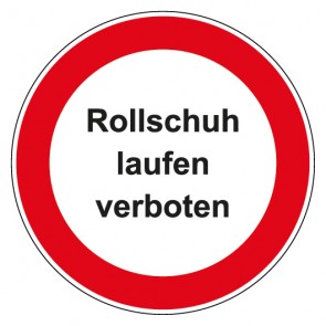 Schild Verbotszeichen rund mit Text · Rollschuh laufen verboten · selbstklebend