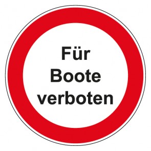 Schild Verbotszeichen rund mit Text · Boot fahren verboten · selbstklebend