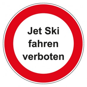 Aufkleber Verbotszeichen rund mit Text Jet Ski fahren verboten | stark haftend