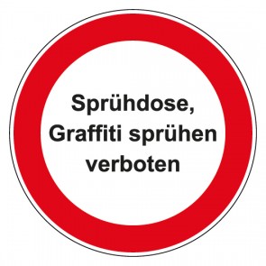 Schild Verbotszeichen rund mit Text · Sprühdose, Graffiti sprühen verboten · selbstklebend