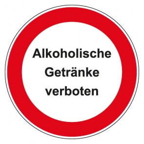 Aufkleber Verbotszeichen rund mit Text Alkoholische Getränke verboten