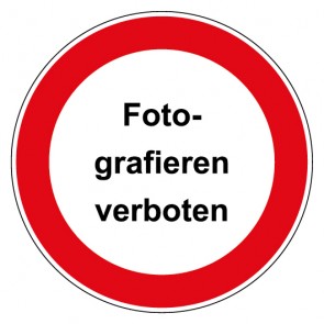 Aufkleber Verbotszeichen rund mit Text Fotografieren verboten