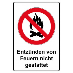 Schild Verbotszeichen Piktogramm & Text deutsch · Entzünden von Feuern nicht gestattet | selbstklebend (Verbotsschild)