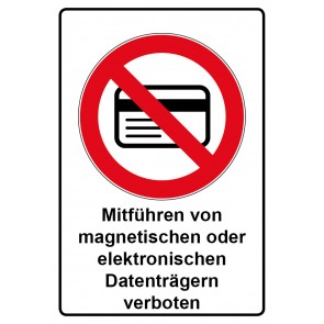 Schild Verbotszeichen Piktogramm & Text deutsch · Mitführen von magnetischen oder elektronischen Datenträgern verboten | selbstklebend (Verbotsschild)