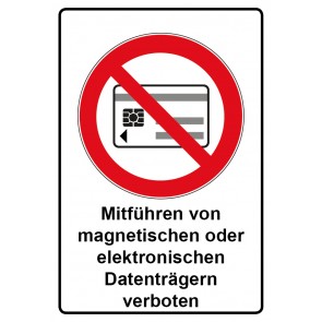Schild Verbotszeichen Piktogramm & Text deutsch · Mitführen von magnetischen oder elektronischen Datenträgern verboten (Verbotsschild)
