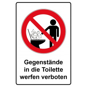 Schild Verbotszeichen Piktogramm & Text deutsch · Gegenstände in die Toilette werfen verboten | selbstklebend (Verbotsschild)