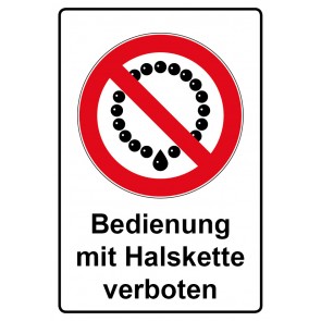 Schild Verbotszeichen Piktogramm & Text deutsch · Bedienung mit Halskette verboten | selbstklebend (Verbotsschild)