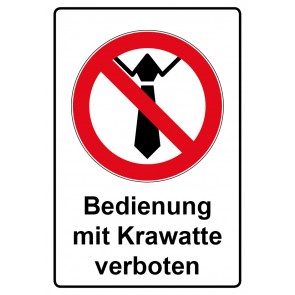 Schild Verbotszeichen Piktogramm & Text deutsch · Bedienung mit Krawatte verboten | selbstklebend (Verbotsschild)
