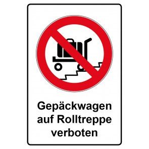 Schild Verbotszeichen Piktogramm & Text deutsch · Gepäckwagen auf Rolltreppe verboten (Verbotsschild)