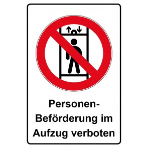 Magnetschild Verbotszeichen Piktogramm & Text deutsch · Personenbeförderung im Aufzug verboten (Verbotsschild magnetisch · Magnetfolie)