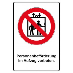 Aufkleber Verbotszeichen Piktogramm & Text deutsch · Personenbeförderung im Aufzug verboten | stark haftend (Verbotsaufkleber)