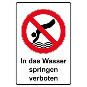 Schild Verbotszeichen Piktogramm & Text deutsch · In das Wasser springen verboten | selbstklebend (Verbotsschild)