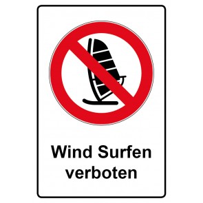 Schild Verbotszeichen Piktogramm & Text deutsch · Wind Surfen verboten (Verbotsschild)