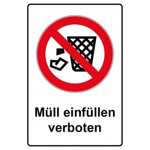 Aufkleber Verbotszeichen Piktogramm & Text deutsch · Müll einfüllen verboten | stark haftend